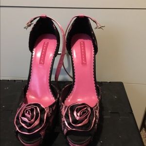 Pink and black lace special occasion heels